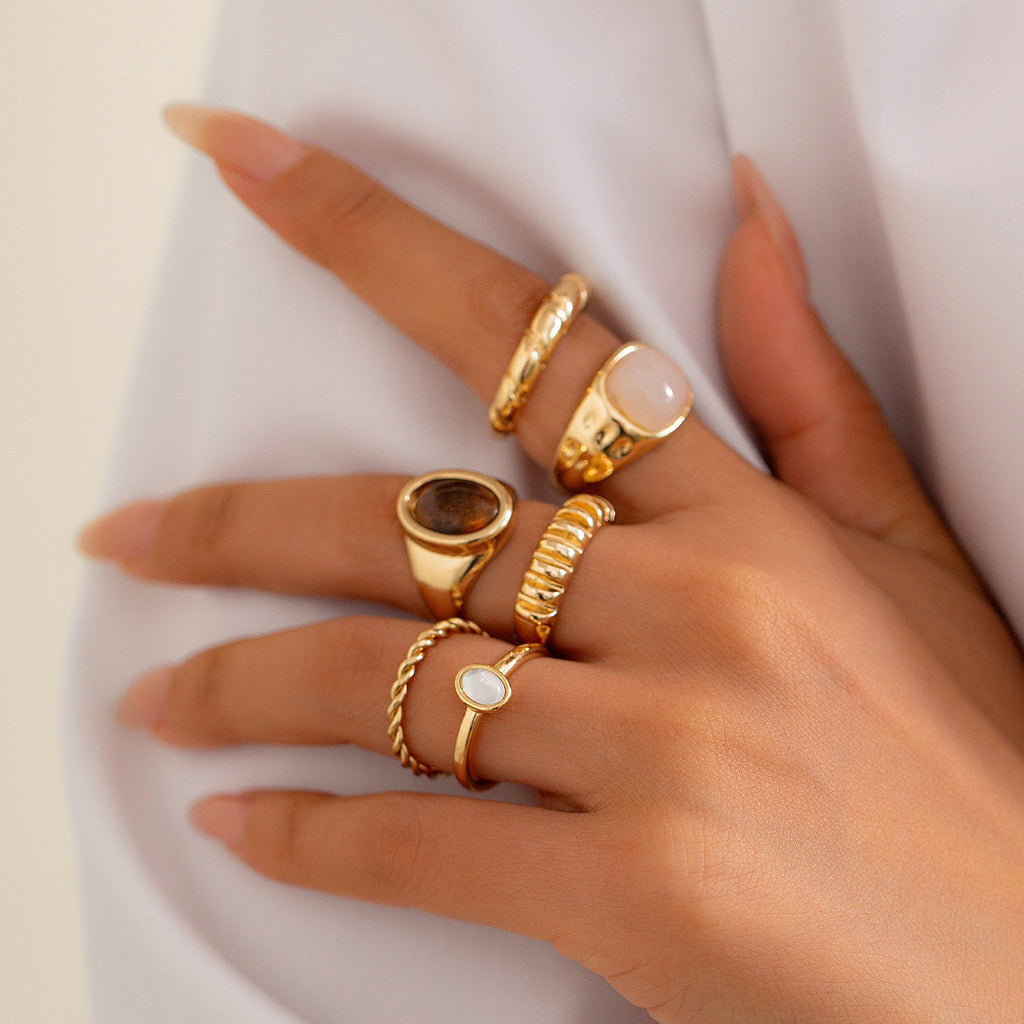 Ensemble de 6 Bagues Femme en Alliage - NovaShop NovaShop Light Gold Ring Suit Bigbuy
