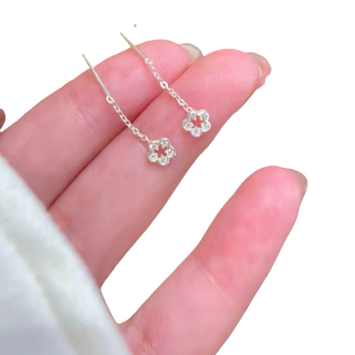 Sterling Silver Hollow Flower Drop Earrings