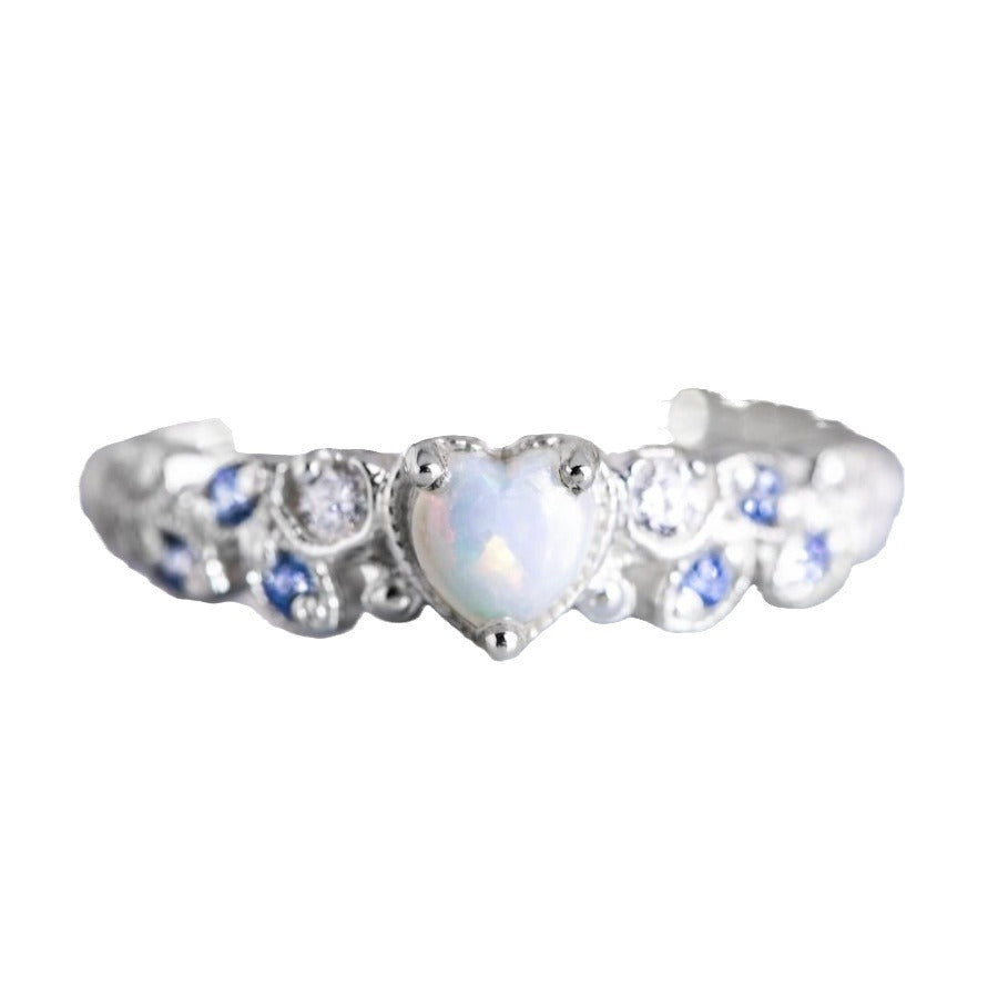 Peach Heart Ring for Women Flower Opal Ocean Heart Love