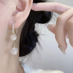 Boucles d’Oreilles Femme avec Pompon et Boule de Strass Exquises - NovaShop NovaShop Silver Bigbuy