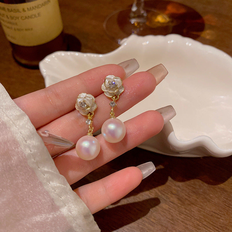 Boucles d’Oreilles Puces Femme Fleur de Camélia avec Perle - NovaShop NovaShop Camellia Bigbuy
