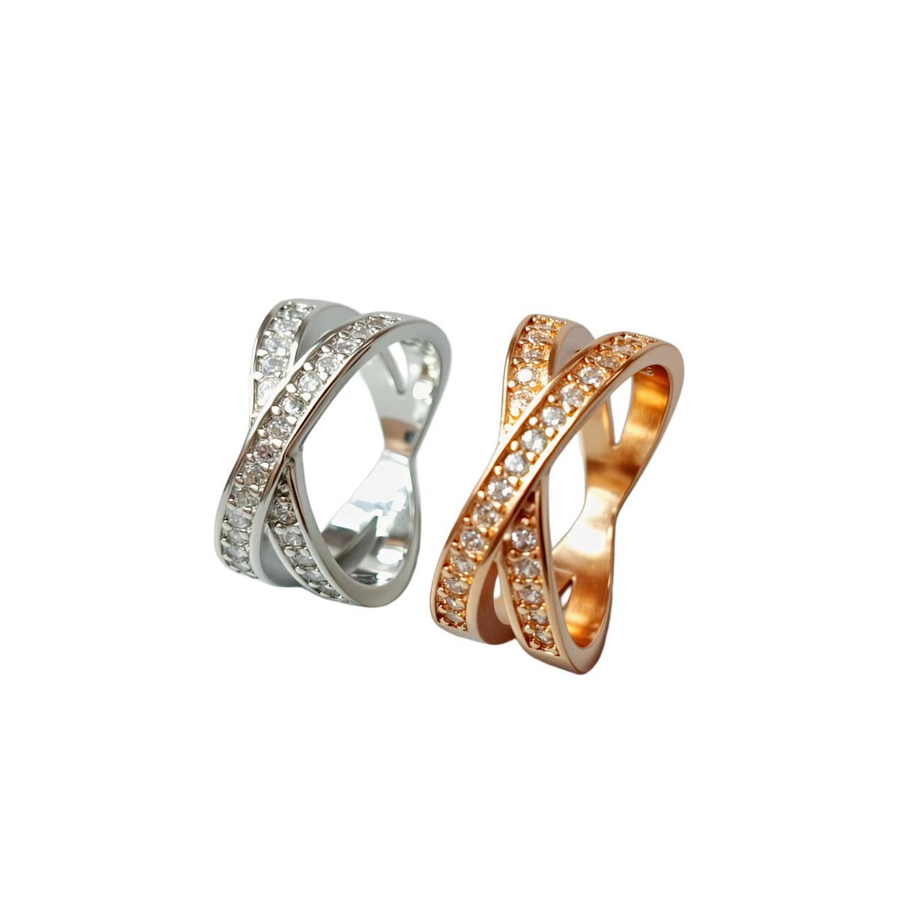 European and American metal ring with micro-inlaid zircons