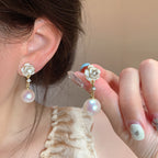 Boucles d’Oreilles Puces Femme Fleur de Camélia avec Perle - NovaShop NovaShop Camellia Bigbuy