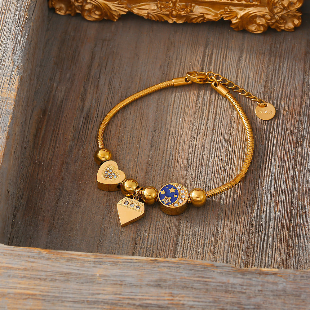 Cold Wind Love Round Diamond Drop Oil Bracelet