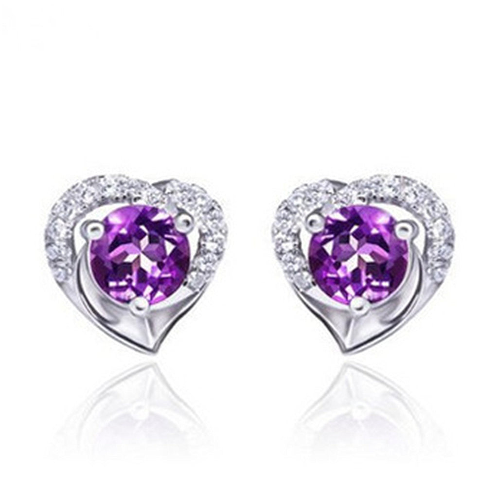Six-prong heart-shaped earrings inlaid with zircons