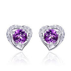 Six-prong heart-shaped earrings inlaid with zircons