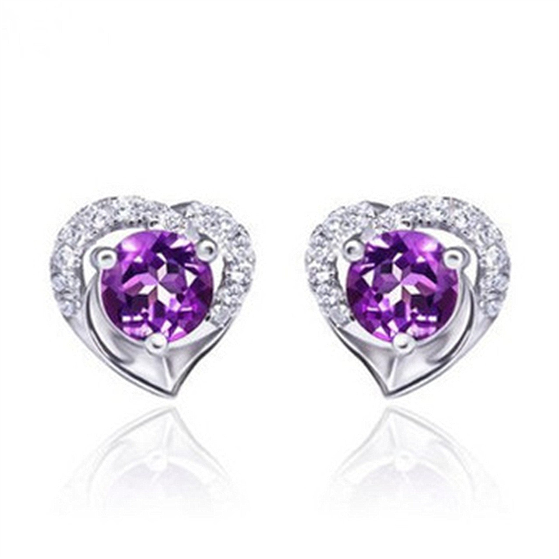 Six-prong heart-shaped earrings inlaid with zircons