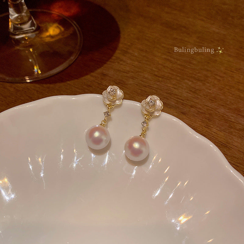Boucles d’Oreilles Puces Femme Fleur de Camélia avec Perle - NovaShop NovaShop Camellia Bigbuy