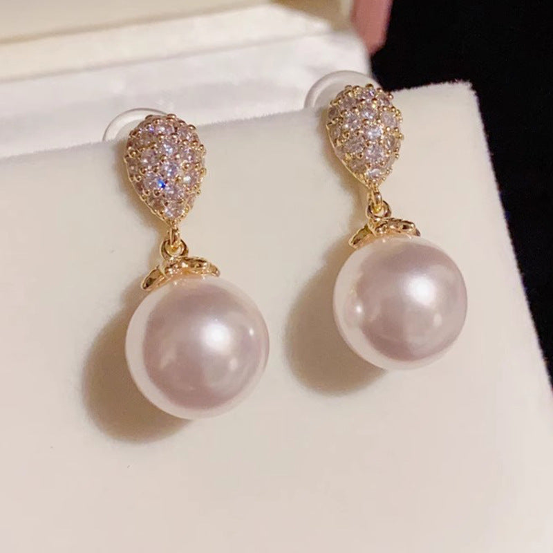 French pearl water drop earrings for women