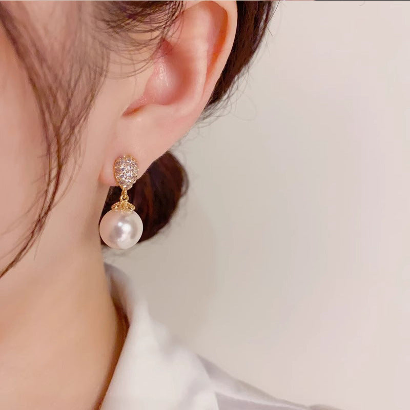 French pearl water drop earrings for women