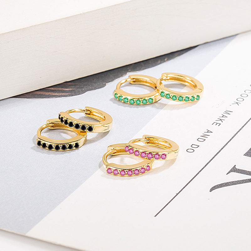 European And American Cold Circle Color Zircon Earrings - NovaShop NovaShop Gold Black Zircon Bigbuy