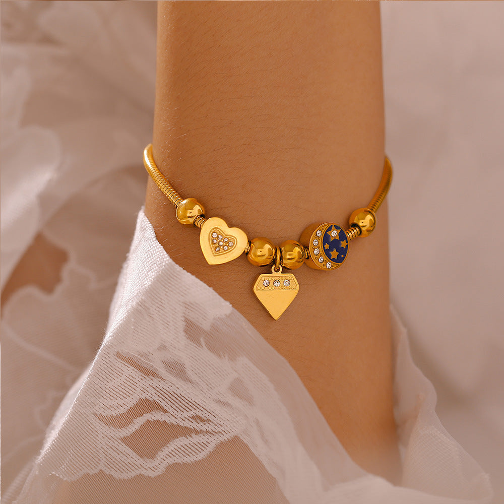 Cold Wind Love Round Diamond Drop Oil Bracelet