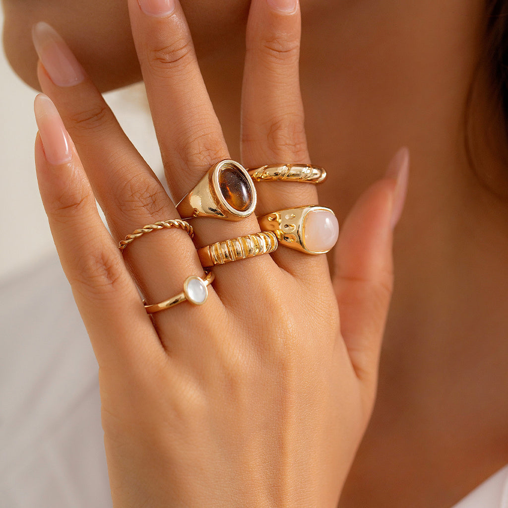 Ensemble de 6 Bagues Femme en Alliage - NovaShop NovaShop Light Gold Ring Suit Bigbuy
