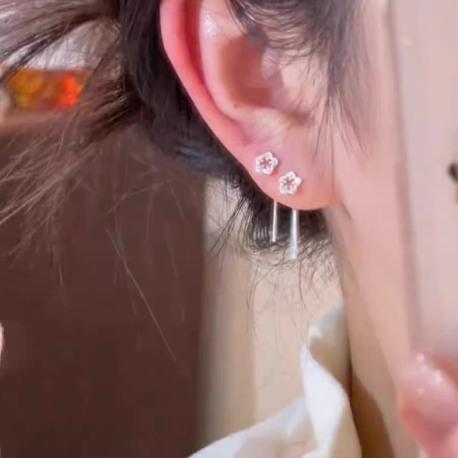 Sterling Silver Hollow Flower Drop Earrings