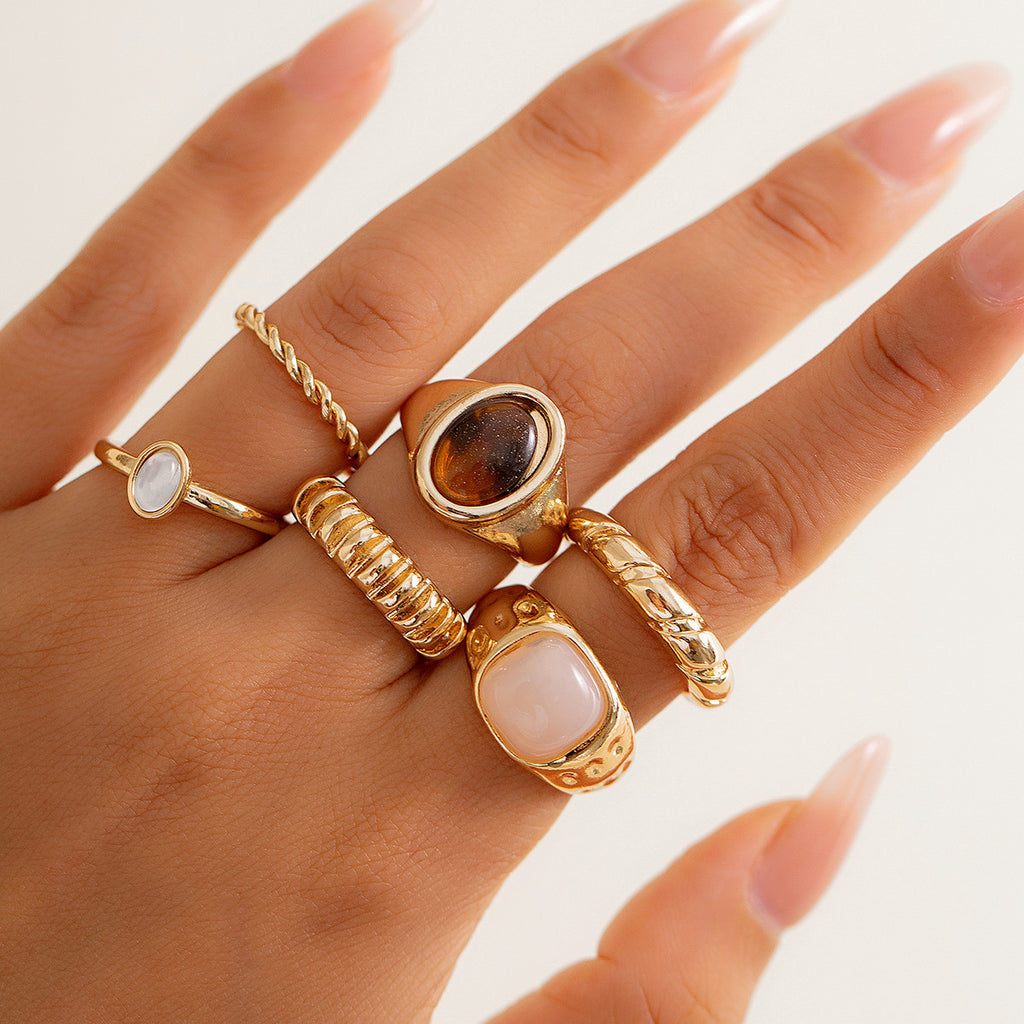 Ensemble de 6 Bagues Femme en Alliage - NovaShop NovaShop Light Gold Ring Suit Bigbuy