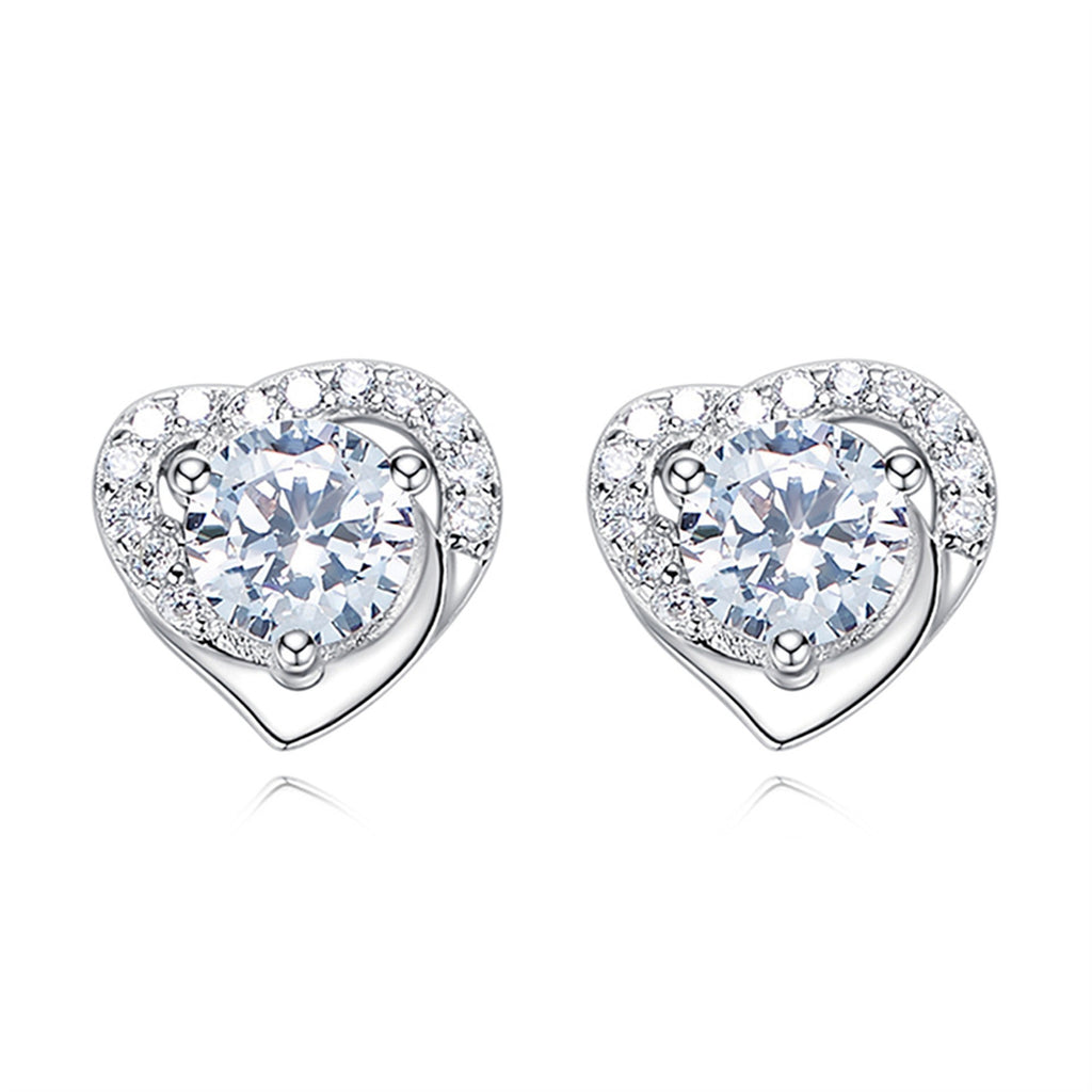 Six-prong heart-shaped earrings inlaid with zircons