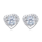 Six-prong heart-shaped earrings inlaid with zircons