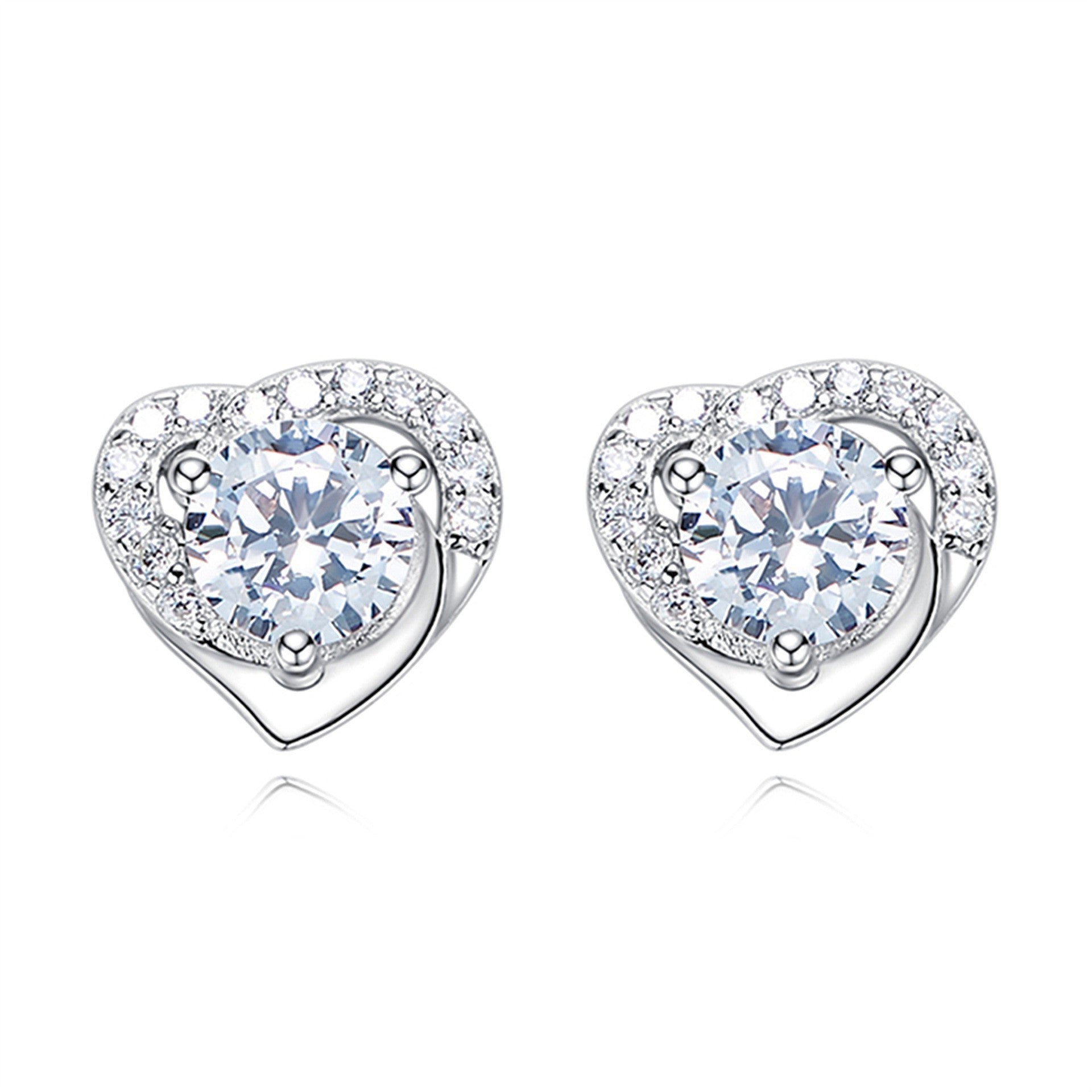 Six-prong heart-shaped earrings inlaid with zircons