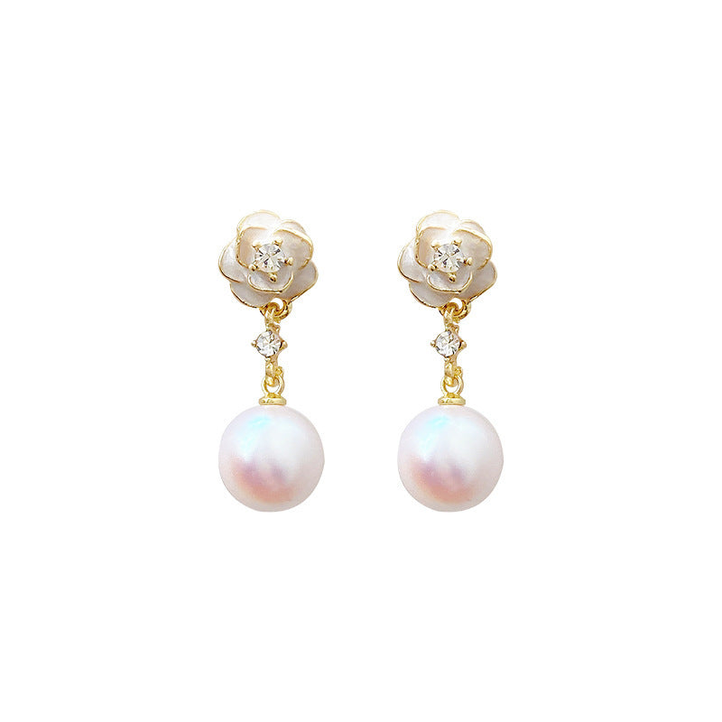 Boucles d’Oreilles Puces Femme Fleur de Camélia avec Perle - NovaShop NovaShop Camellia Bigbuy