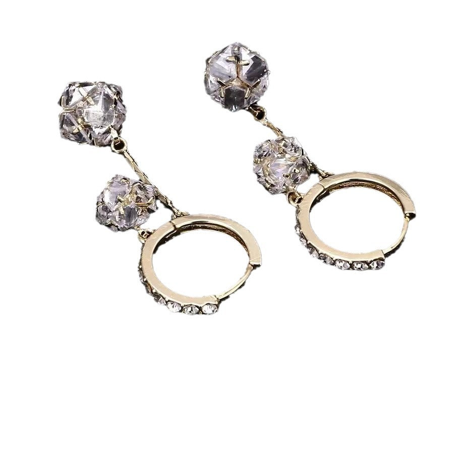 Boucles d’Oreilles Femme avec Pompon et Boule de Strass Exquises - NovaShop NovaShop Silver Bigbuy