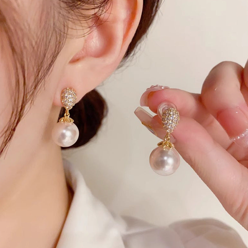 French pearl water drop earrings for women