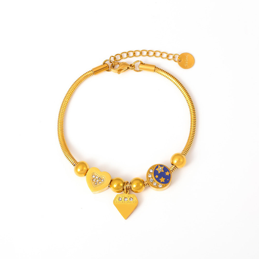 Cold Wind Love Round Diamond Drop Oil Bracelet