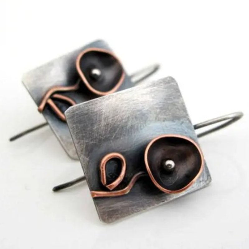 Handmade geometric floral metal earrings