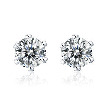 Six-prong heart-shaped earrings inlaid with zircons