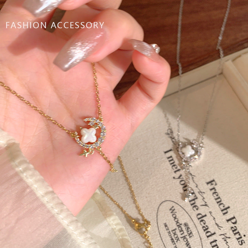 Collier Romantique Étoile et Lune en Zirconium Étincelant pour Femmes - NovaShop NovaShop Gold Bigbuy