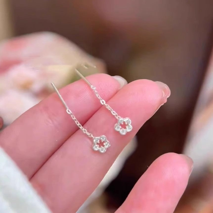 Sterling Silver Hollow Flower Drop Earrings