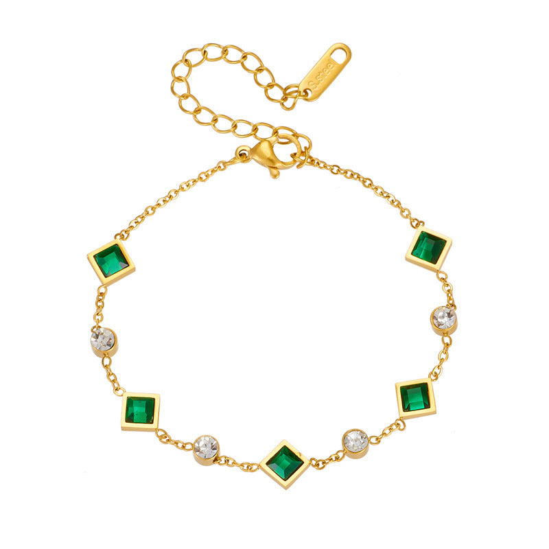 Bracelet Carré à Incrustation Émeraude et Strass en Acier Titane Plaqué Or - NovaShop NovaShop Green Bigbuy