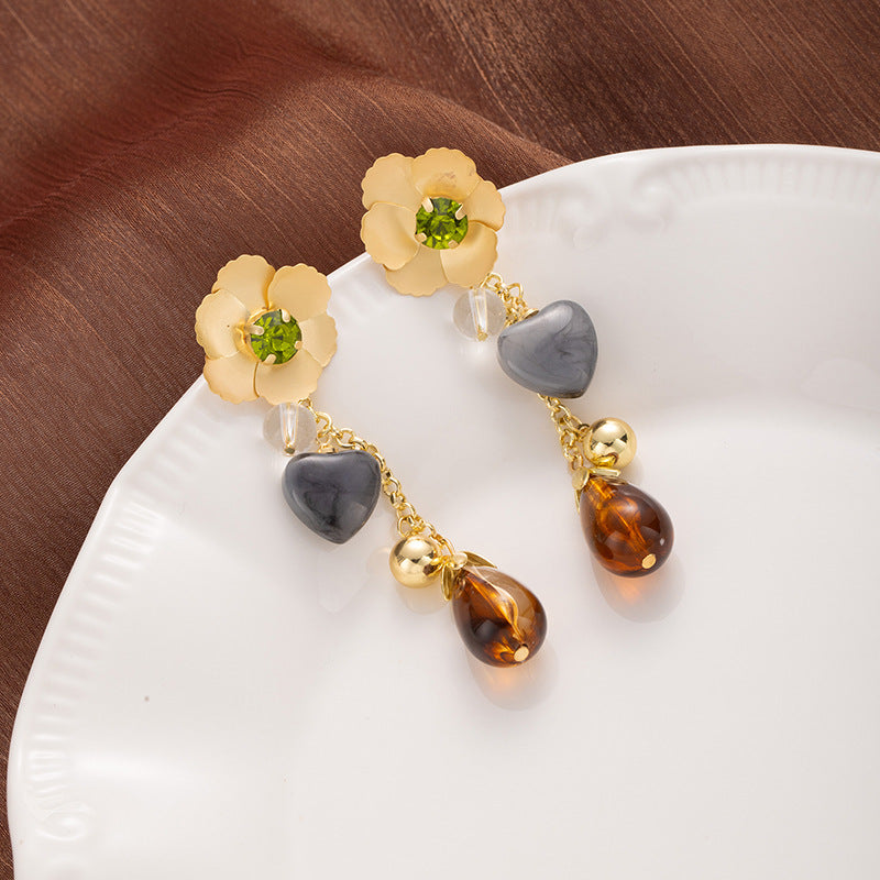 High Quality Diamond Flower Love Light Luxury Earrings for Minorities