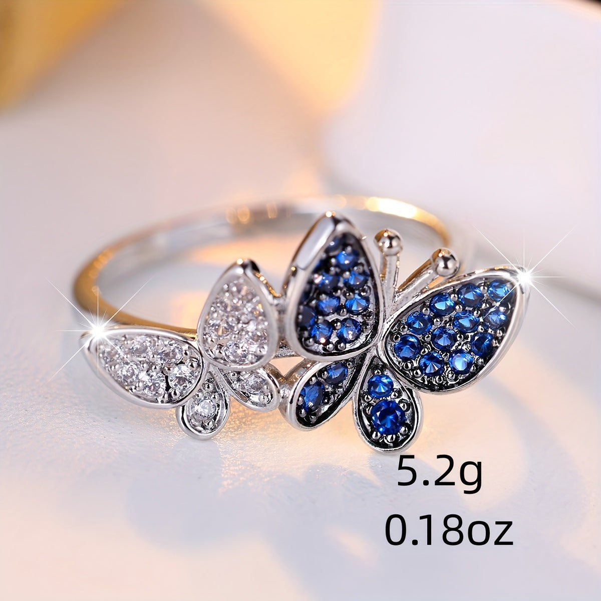Blue and White Butterfly Ring for Women