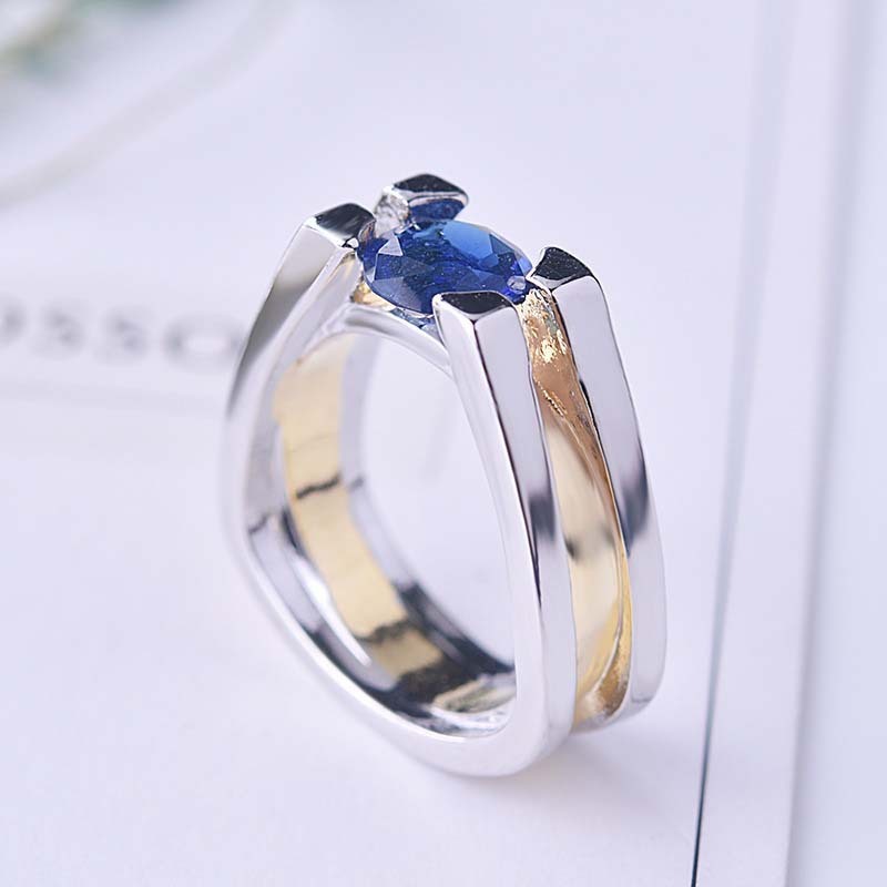 Creative Geometric Two-Tone Women's Ring with Sapphire