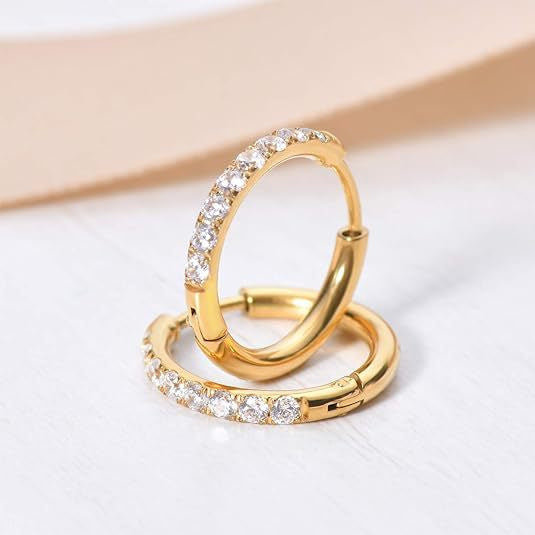 Simplicity titanium, steel and gold diamond-set earring