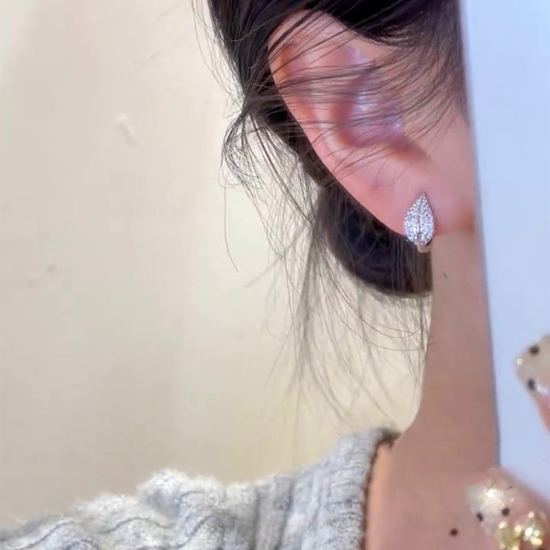 Boucles d’oreilles feuille ornées de zircon en pavage complet - NovaShop NovaShop Silver Bigbuy