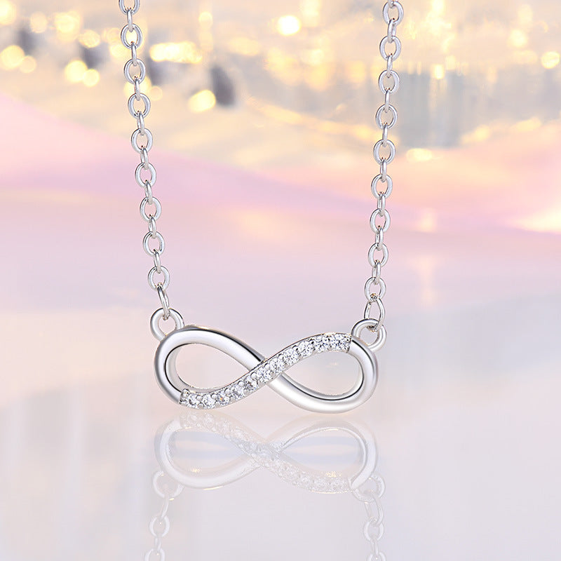 Japanese and Korean Sweet Art Style Micro Rhinestone Figure 8 Shape Clavicle Necklace