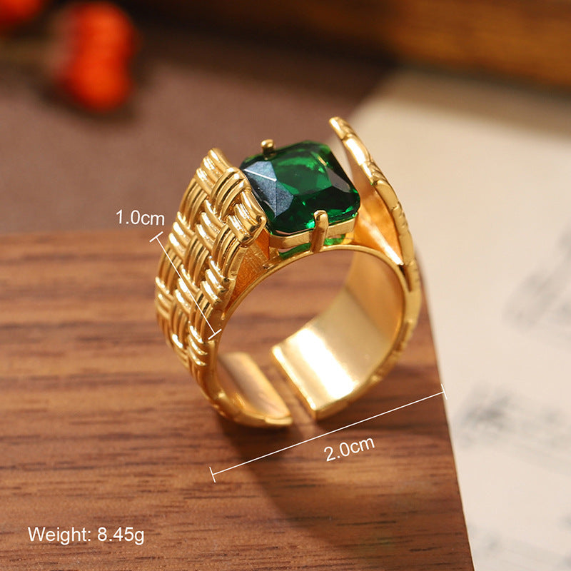 High quality natural stone geometric ring, versatile, retro, light-resistant