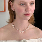 Collier Clavicule Femme au Design Simple avec Nœud Doux et Perles - NovaShop NovaShop White Bigbuy