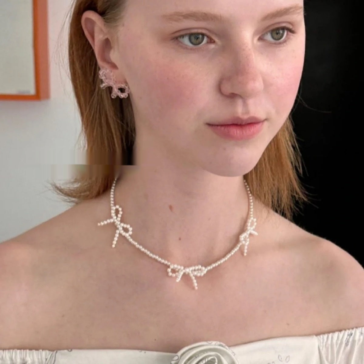 Simple Design Women's Clavicle Necklace with Sweet Knot and Beads