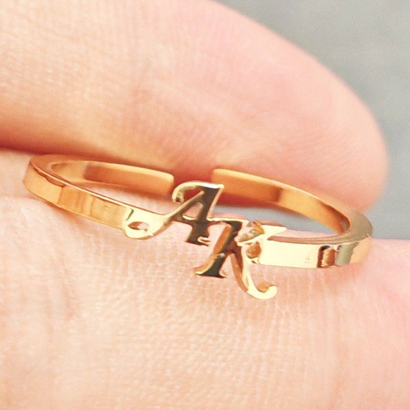Personalized 2 Letter Ring, Electroplated Personality Ring