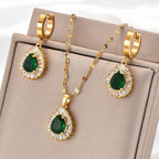 Retro Hong Kong Style White Jade Set - Matching Necklace and Earrings