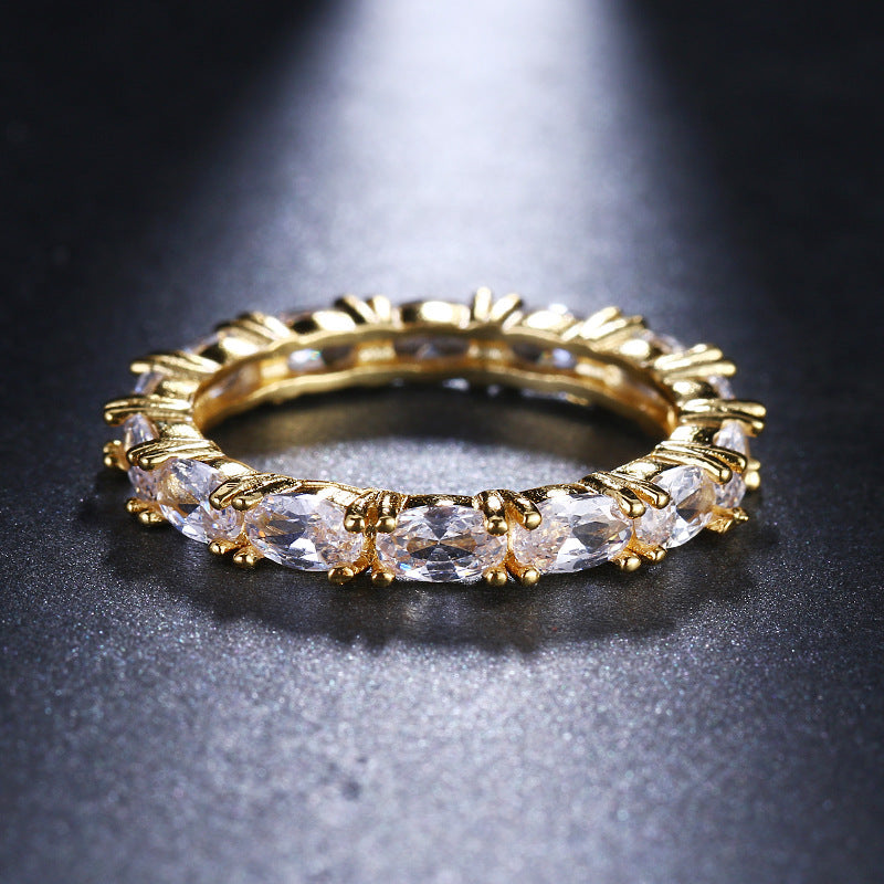 Gold Plated Women's Ring with Zircon - Elegant and Modern Square T Design