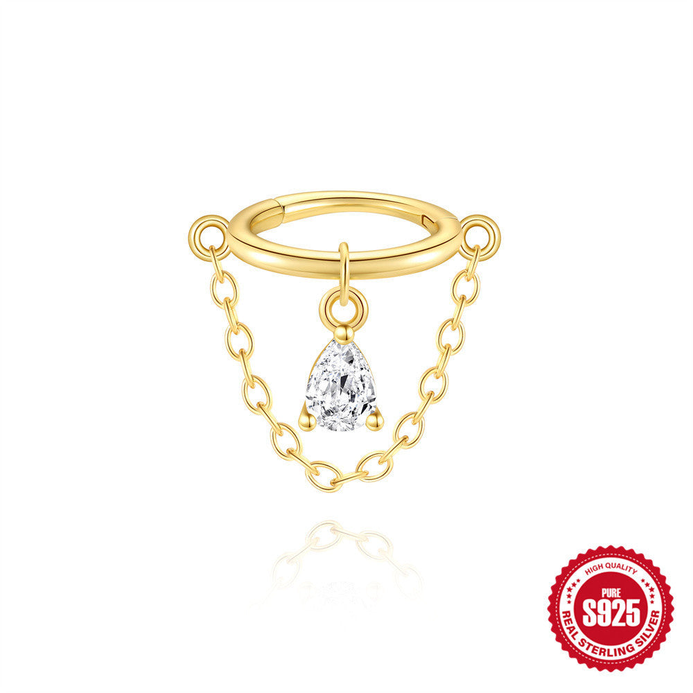 S925 Sterling Silver Geometric Diamond Tassel Cartilage Earring Chain