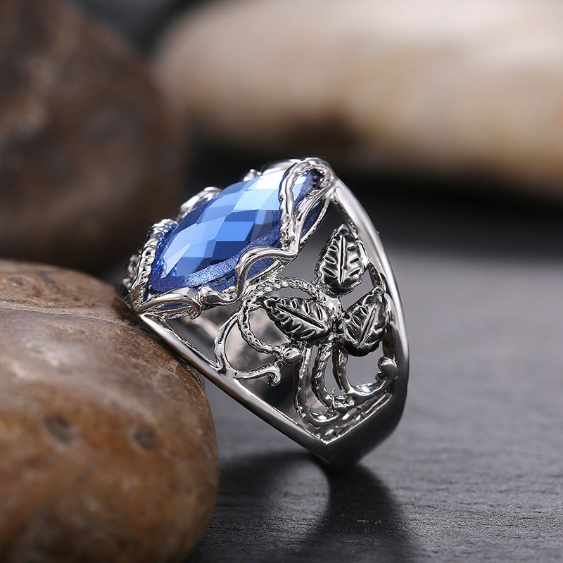 Women's Alloy Ring with Blue Crystal in Horse Eye Shape