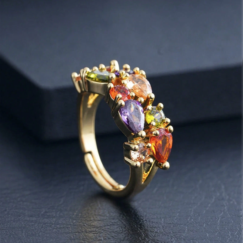 Elegant boho chic zircon ring for women, street jewelry
