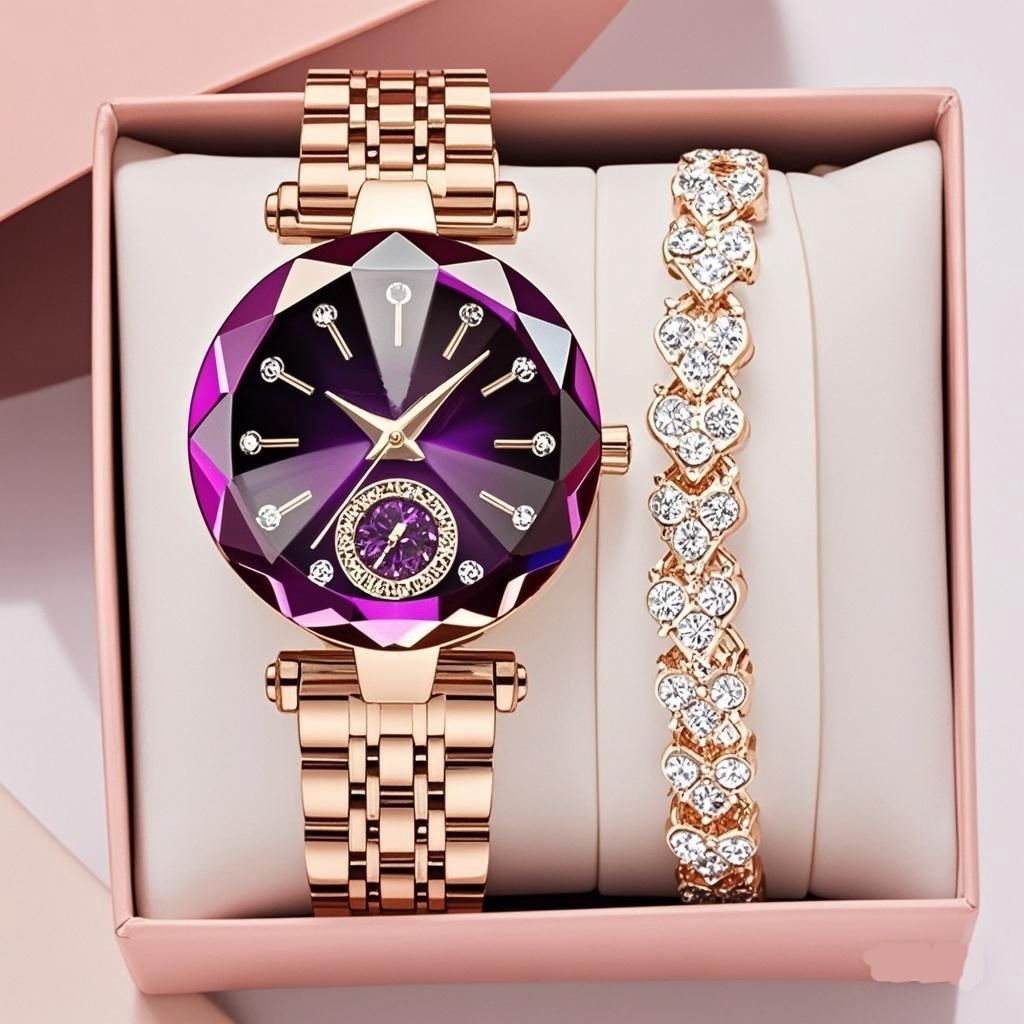 Simple and casual women's quartz watch with diamonds