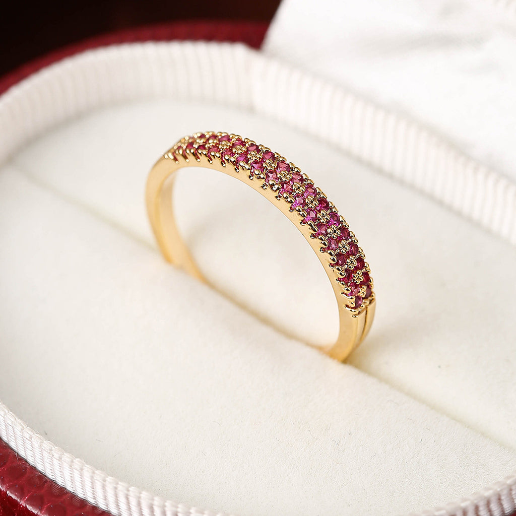 Elegant Simple Copper Ring with Inlaid Colorful Zircon
