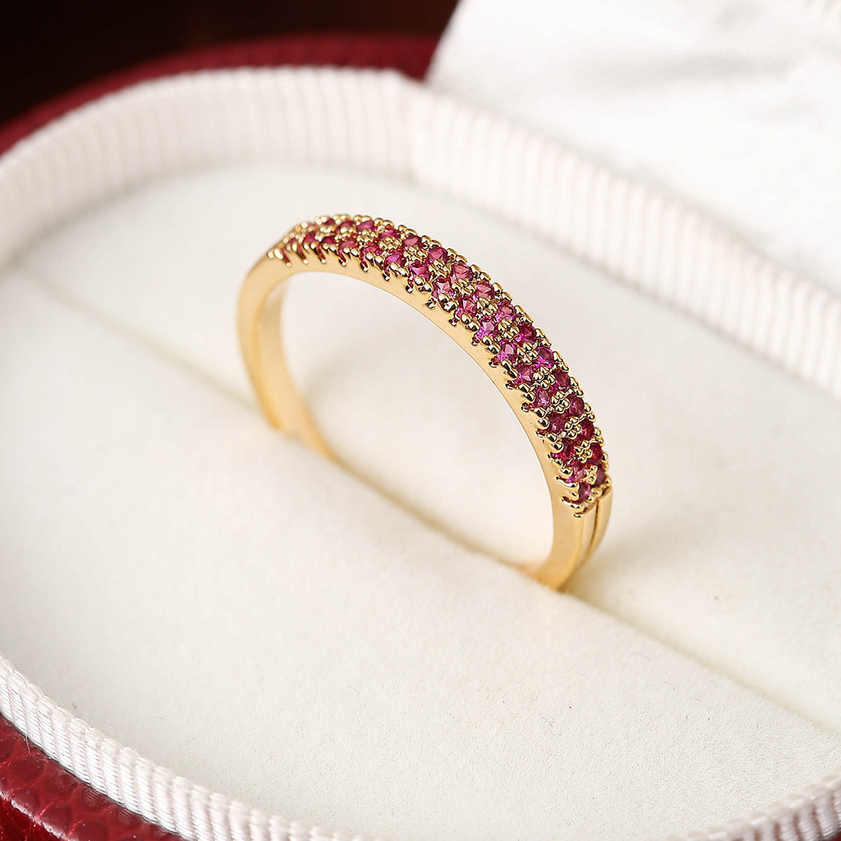 Elegant Simple Copper Ring with Inlaid Colorful Zircon
