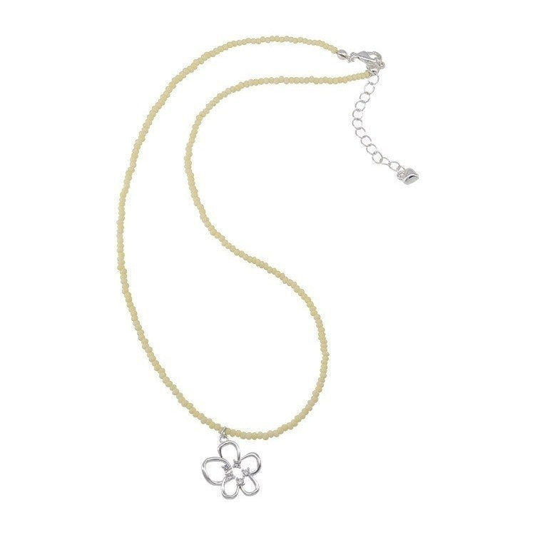 This women's necklace features a vibrant and delicate design, combining colorful yellow or blue beads with a hollow flower pendant.